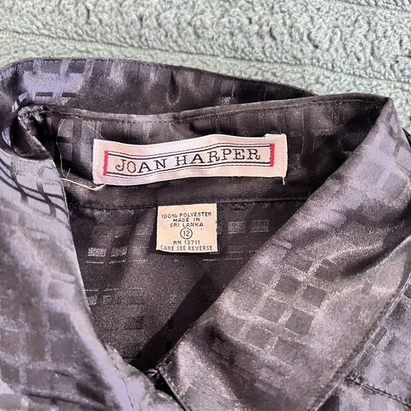 Joan Harper Vintage Black Blouse Size 12  Button Down 1980s - Picture 4 of 7